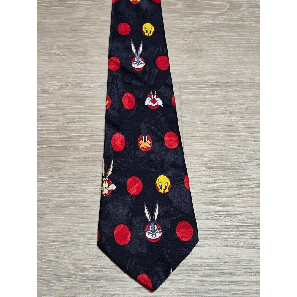 Vintage Looney Tunes Necktie Bugs Bunny Tweety Daffy Polka Dot Cartoon Tie